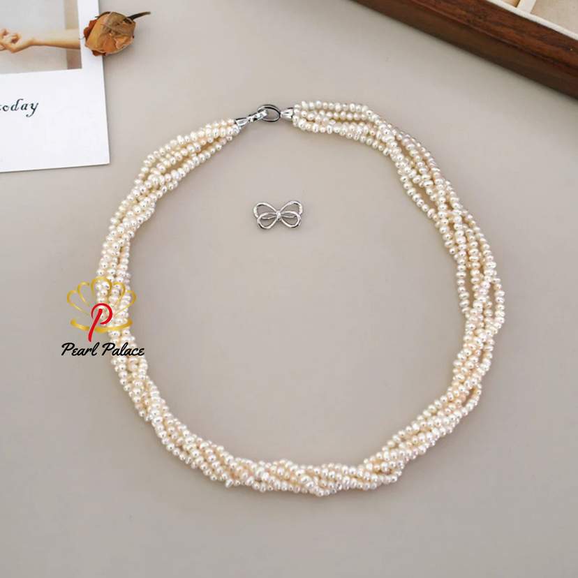 2-3mm Natural Freshwater Pearls Multilayer Necklace 925 Sterling Silver Wedding Party Fashion Jewelry for Women — 2