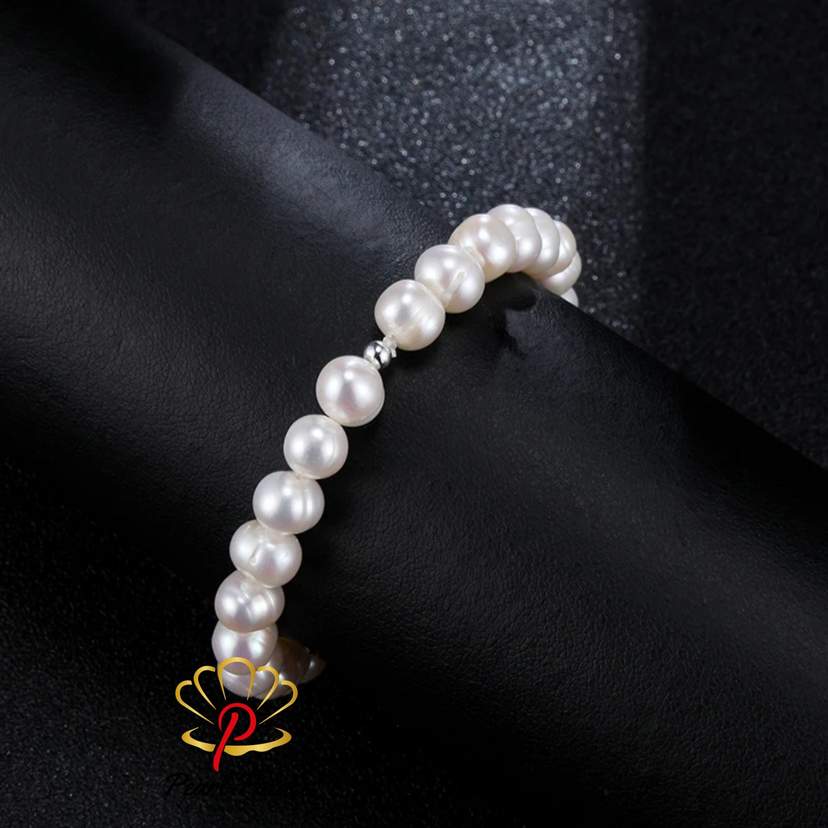 6-7mm Natural Freshwater White Pearls Punch Elastic Rope Bracelet AA Flat Round — 2