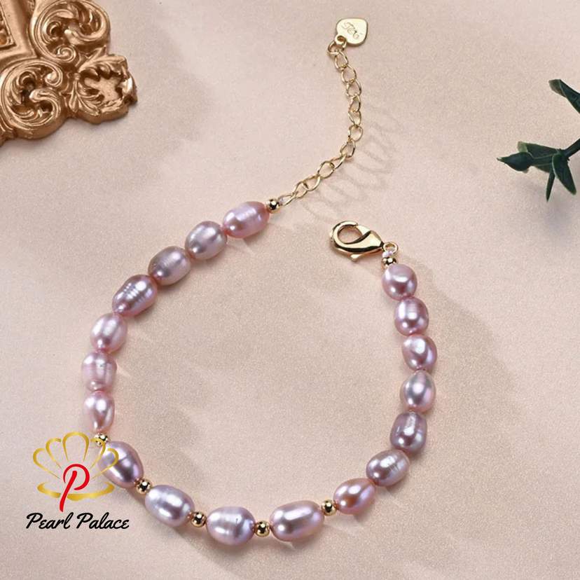 6-7mm Rice Shape Freshwater White Pink Purple Mixed Color Bracelet 925 Sterling Silver Jewelry — 2