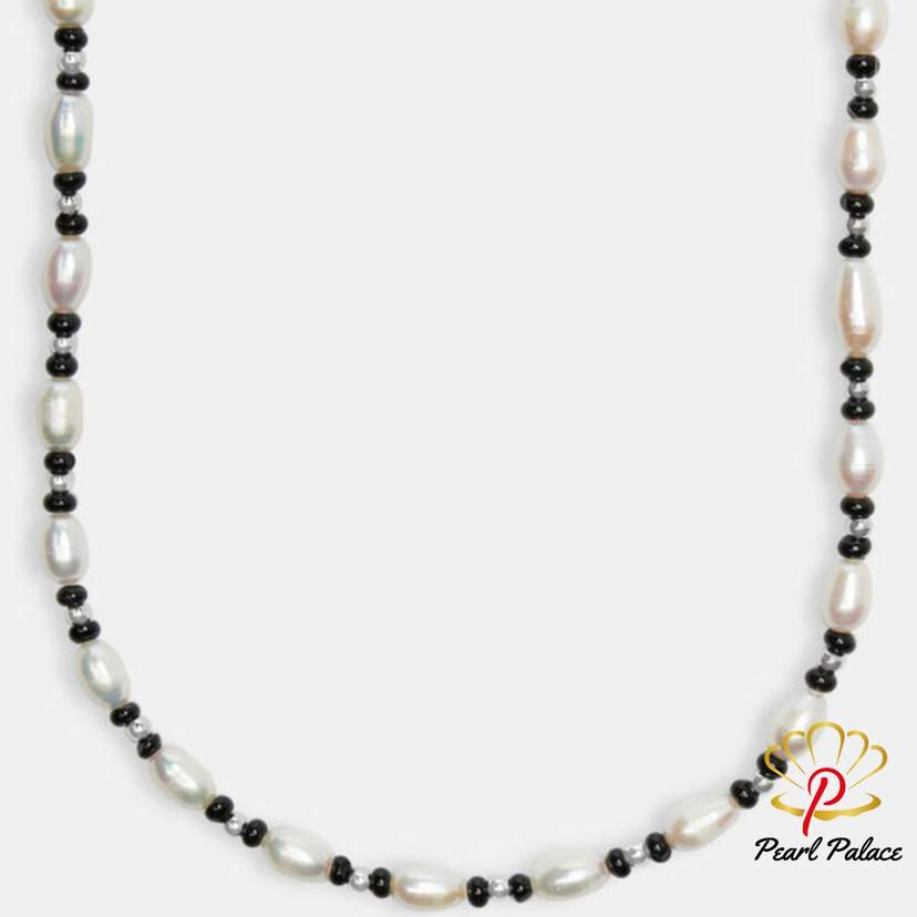 Baroque Freshwater Pearl & Black Agate Bead Necklace — 2