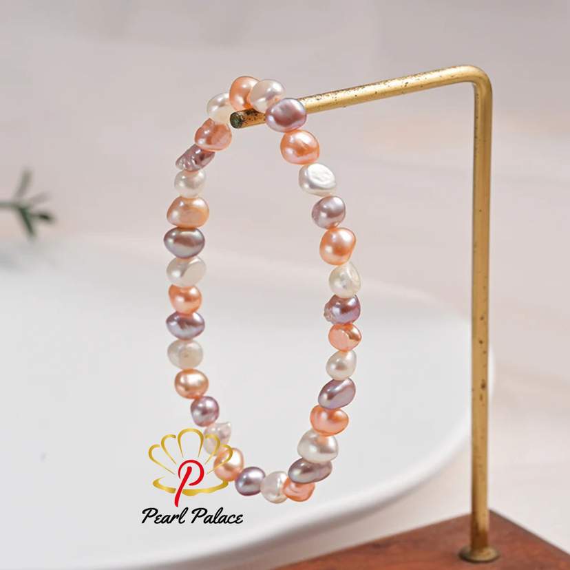 Candy Mix Color 5-6mm AAA Glossy Natural Freshwater Baroque Pearl Elastic Bracelet For Women — 2