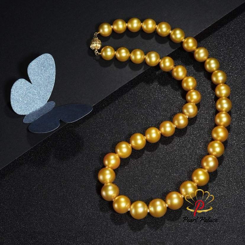 Charming 18 11-12mm Natural Marine Real Gold Round Pearl Necklace Free Shipping for Women Necklace Jewelry — 2