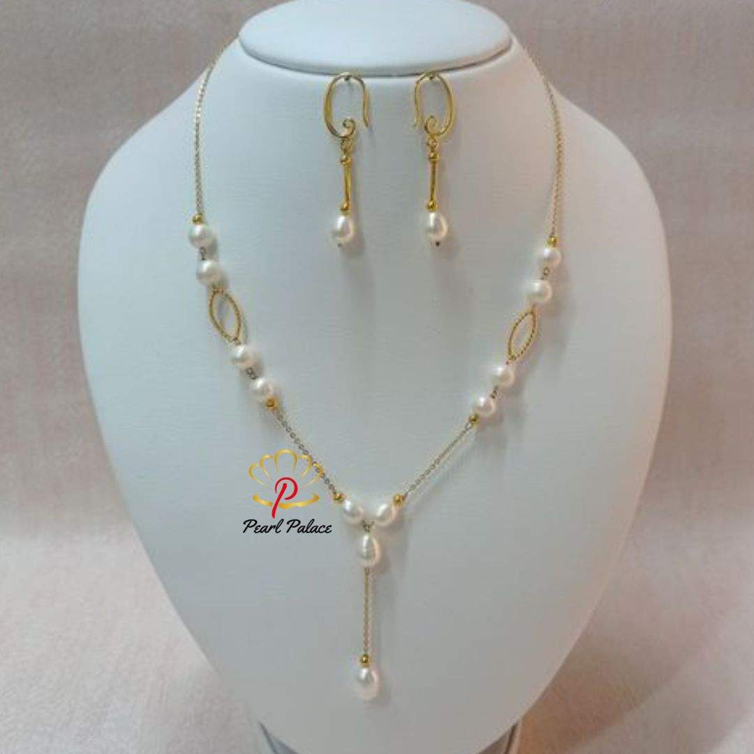 Elegant 18K gold plated Y-necklace and earring set