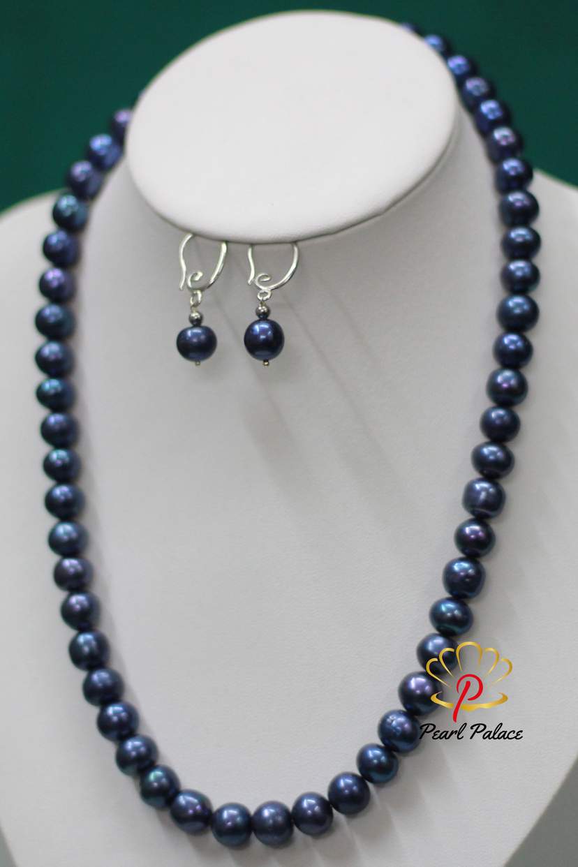 Exquisite 9-10mm Blue Freshwater Pearl Earring Set with Exclusive Clasp Lock — 2