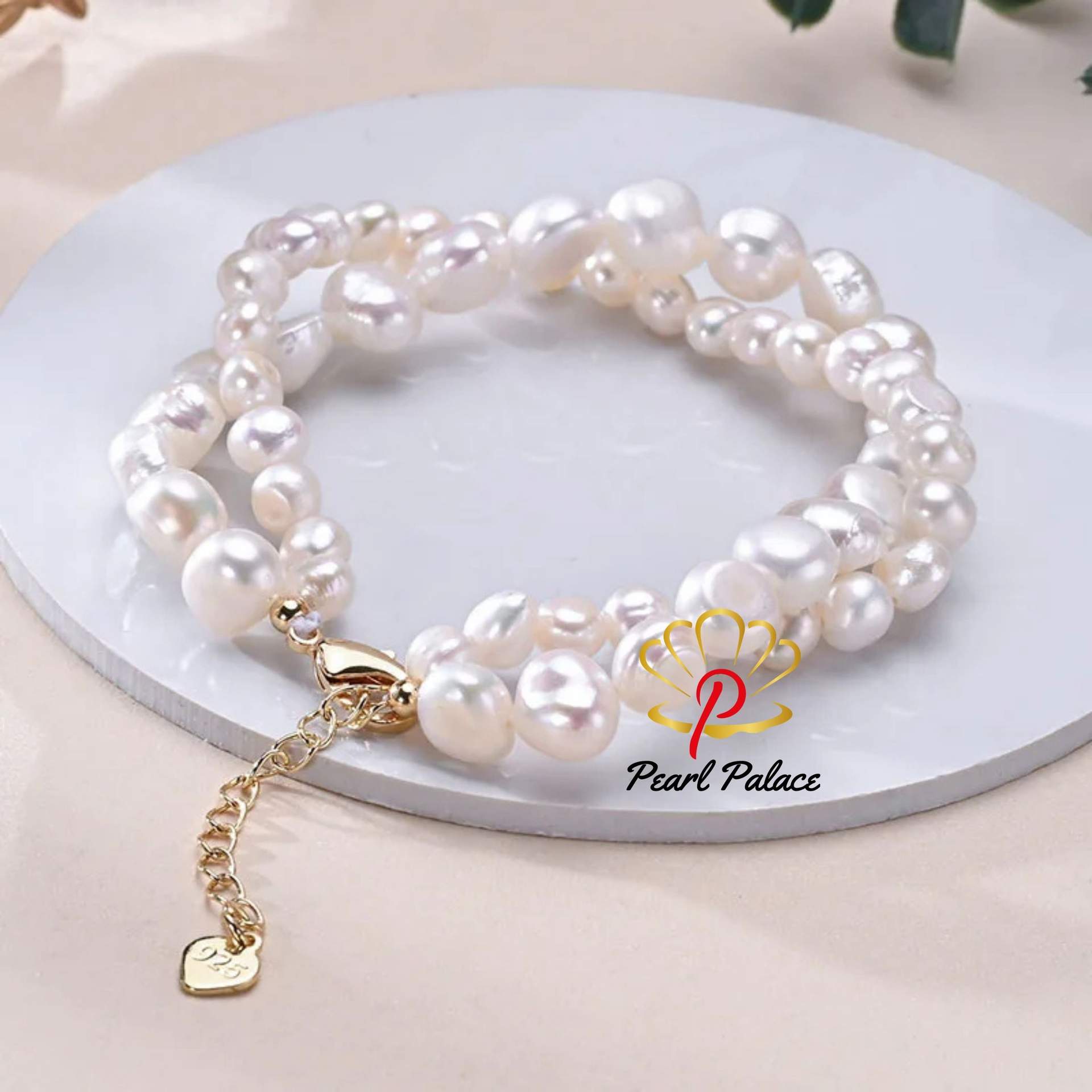 Freshwater 5-6mm 8-9mm White Pearl Double Baroque Bracelet 925 Sterling Silver Fine Jewelry