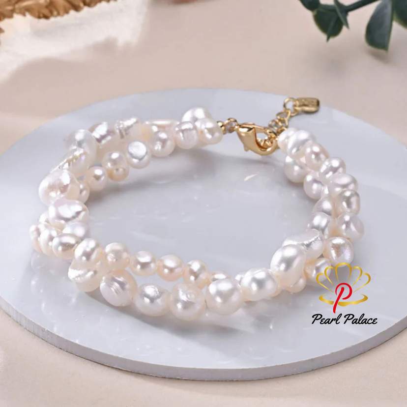 Freshwater 5-6mm 8-9mm White Pearl Double Baroque Bracelet 925 Sterling Silver Fine Jewelry — 2