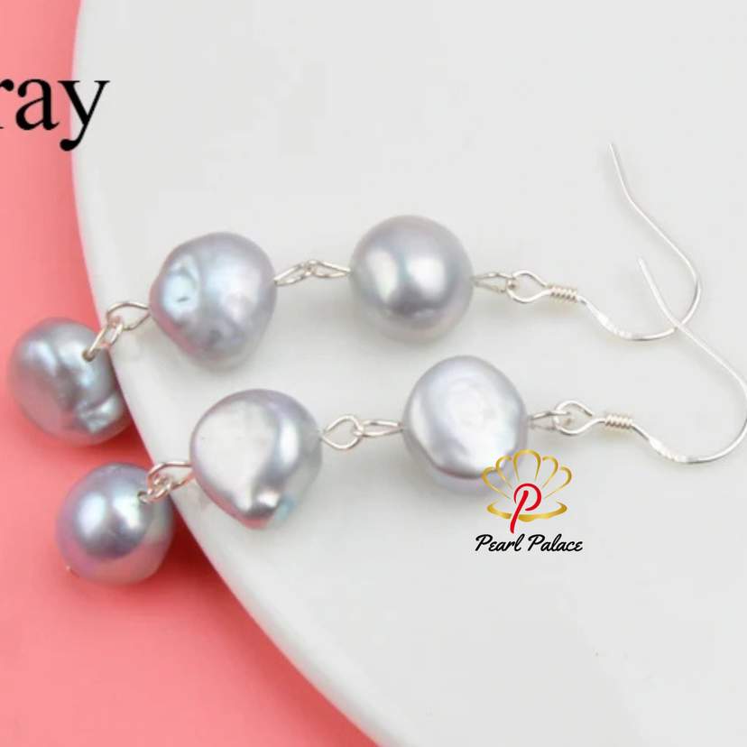 Natural Freshwater Pearl Earrings Real 925 Sterling Silver long korean earrings for Women Big Baroque pearl Jewelry — 2