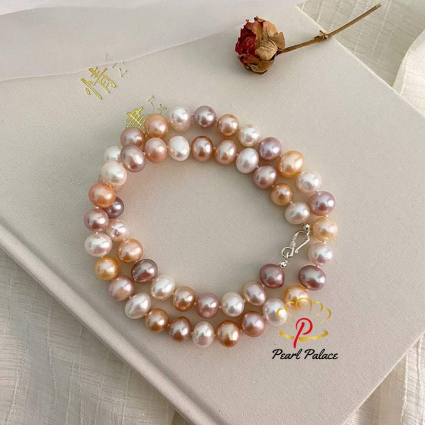 Natural Freshwater Pearl Necklace 925 Sterling Silver Button Jewelry for Women — 2