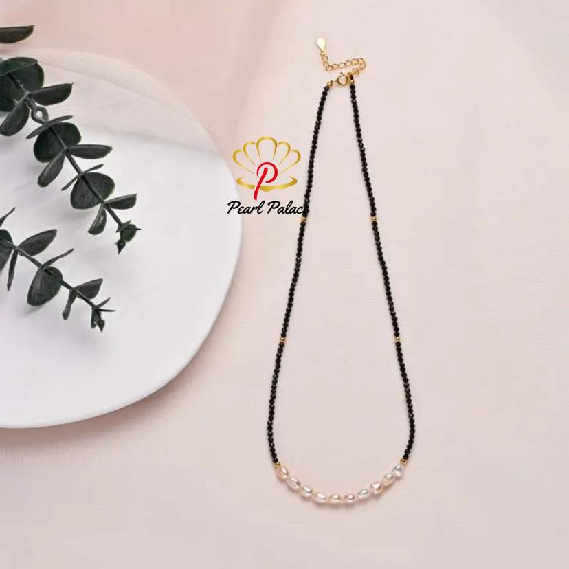 OL Style Black Spinel Natural Crystal 4-5mm Freshwater Baroque Pearl S925 Silver Necklace For Women — 2