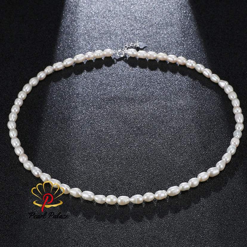 Small Size 4.5-5.5mm Natural Freshwater White Pearl Necklace Rice Shape Fashion S925 Silver Jewelry for Women — 2