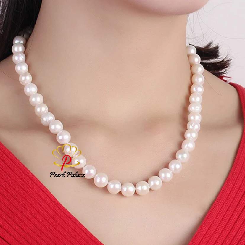 White Real Natural Near Round Pearl Jewelry Women Necklace — 2