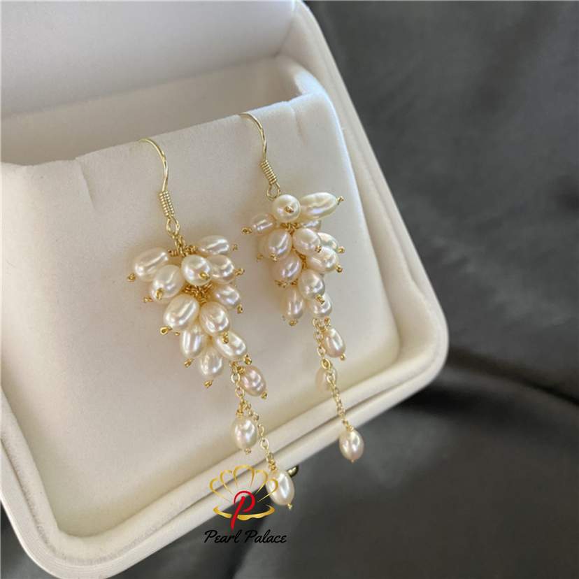 Natural Rice White Freshwater Pearl Gold Plated Hook Earrings For Girls Fashion Jewelry — 2