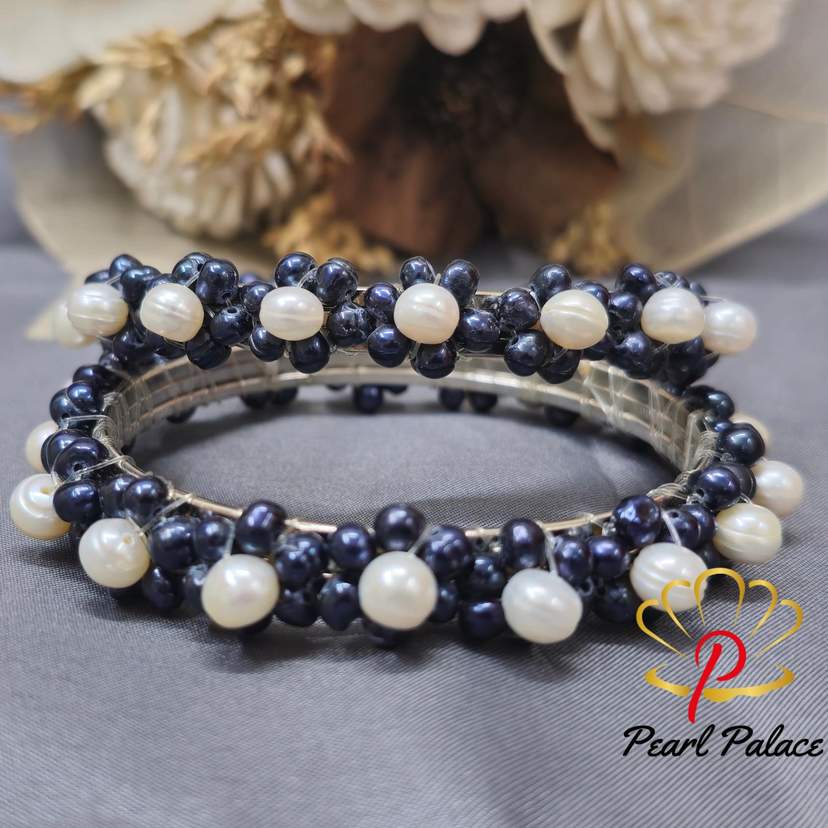 Black & White Freshwater Pearl Bangle — 2