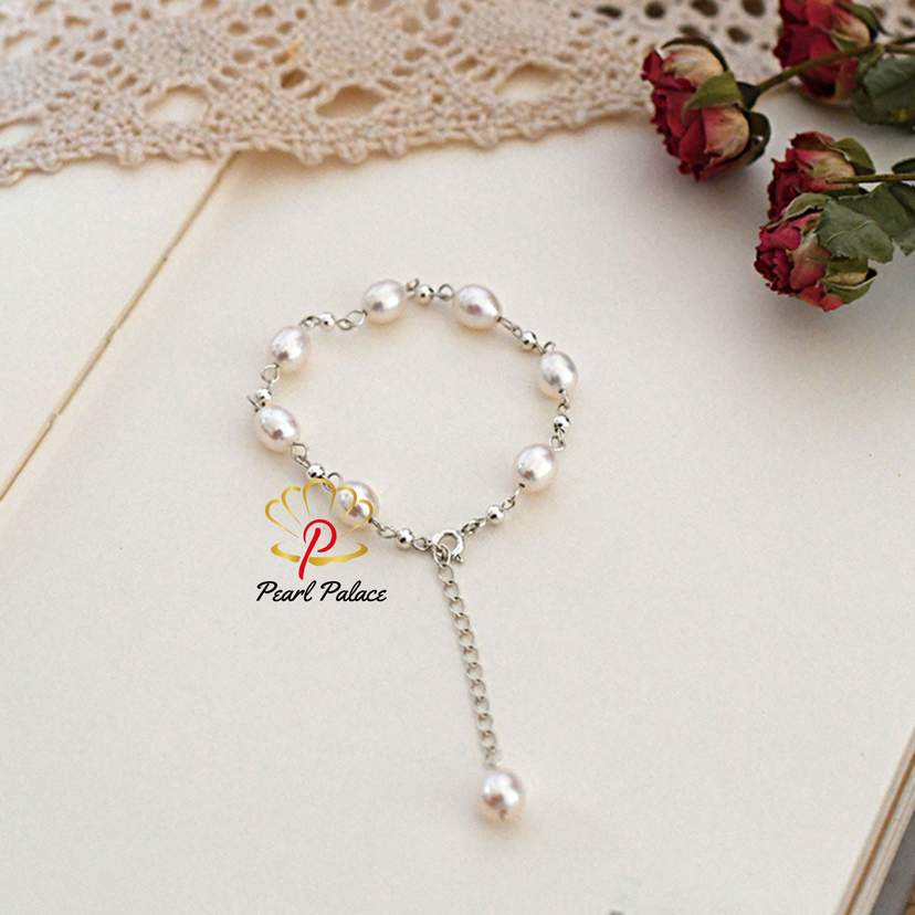 White Natural freshwater pearl bracelet 925 Sterling silver beads handmade Jewelry — 2