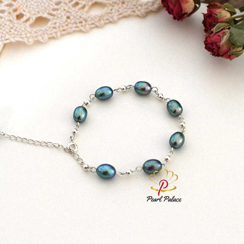 Blue Natural freshwater pearl bracelet 925 Sterling silver beads handmade Jewelry for Women — 2