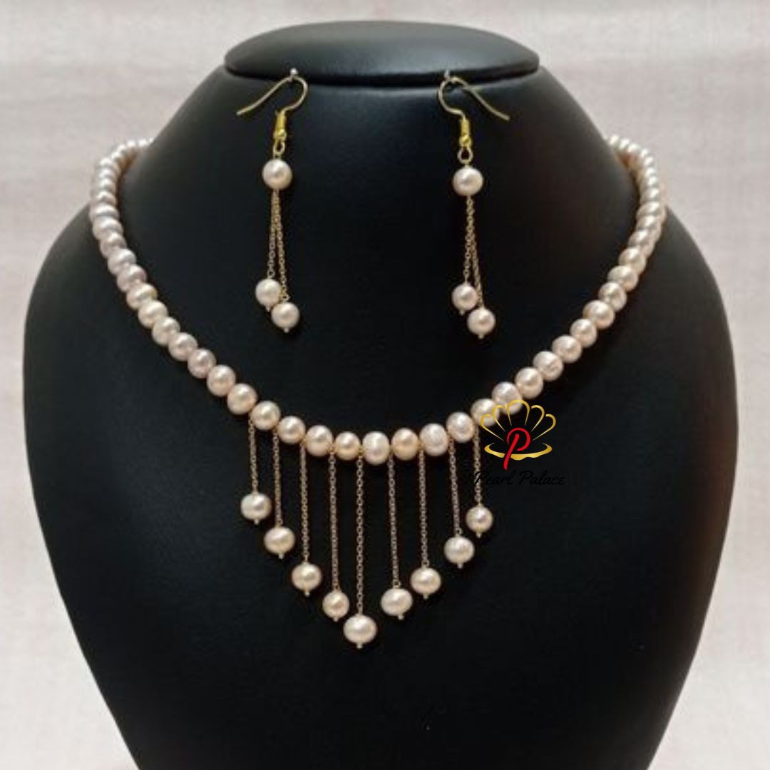 Draped Elegance" Freshwater Pearl Necklace Set.