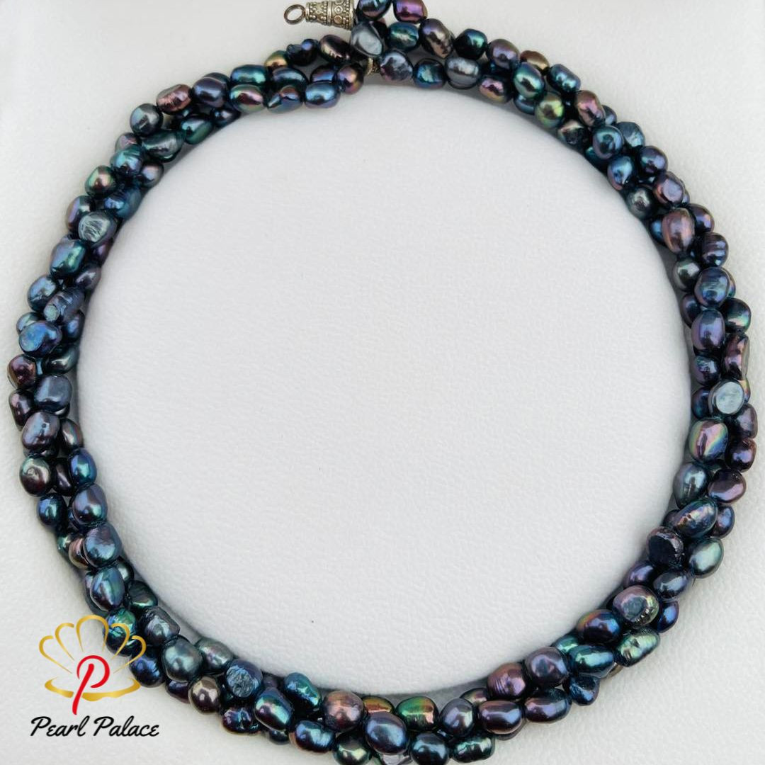 Ocean Depths_ Freshwater Pearl 3 Layer Pearl Necklace