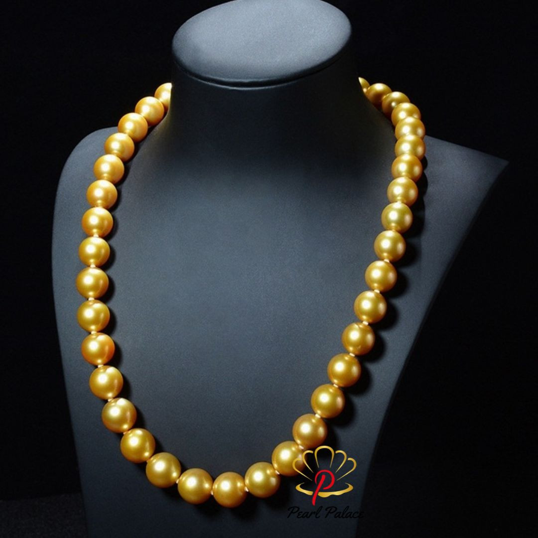 Charming 18 11-12mm Natural Marine Real Gold Round Pearl Necklace Free Shipping for Women Necklace Jewelry