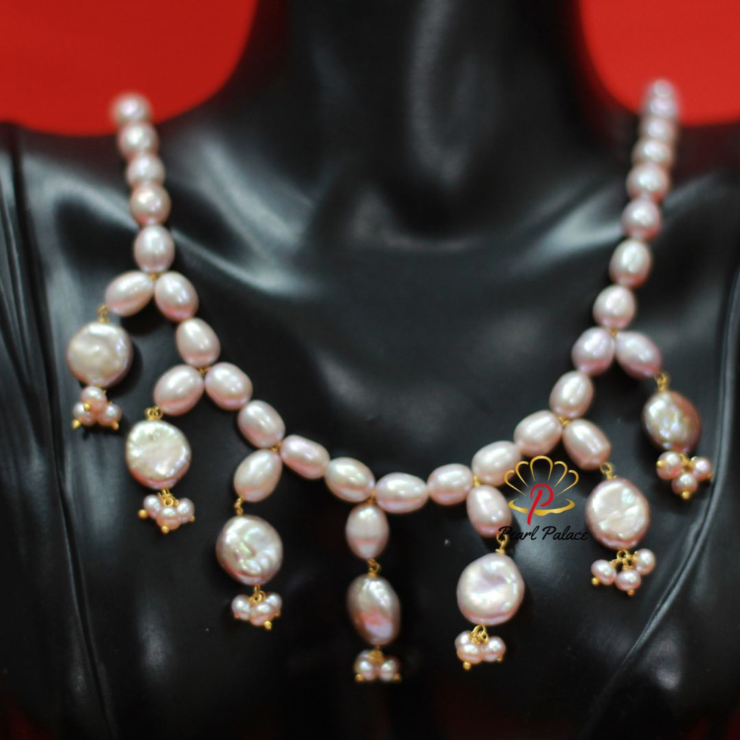Coin Pearl & Rice Pearl Purple Necklace Set with Matching Earrings
