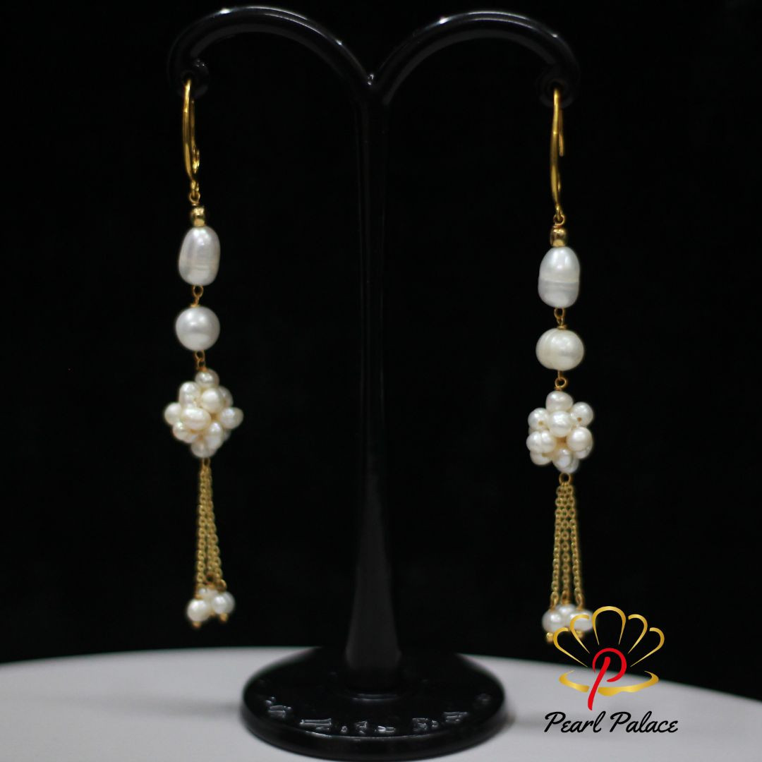 Exclusive Freshwater Pearl Earrings with Purple Rice & Round Pearl