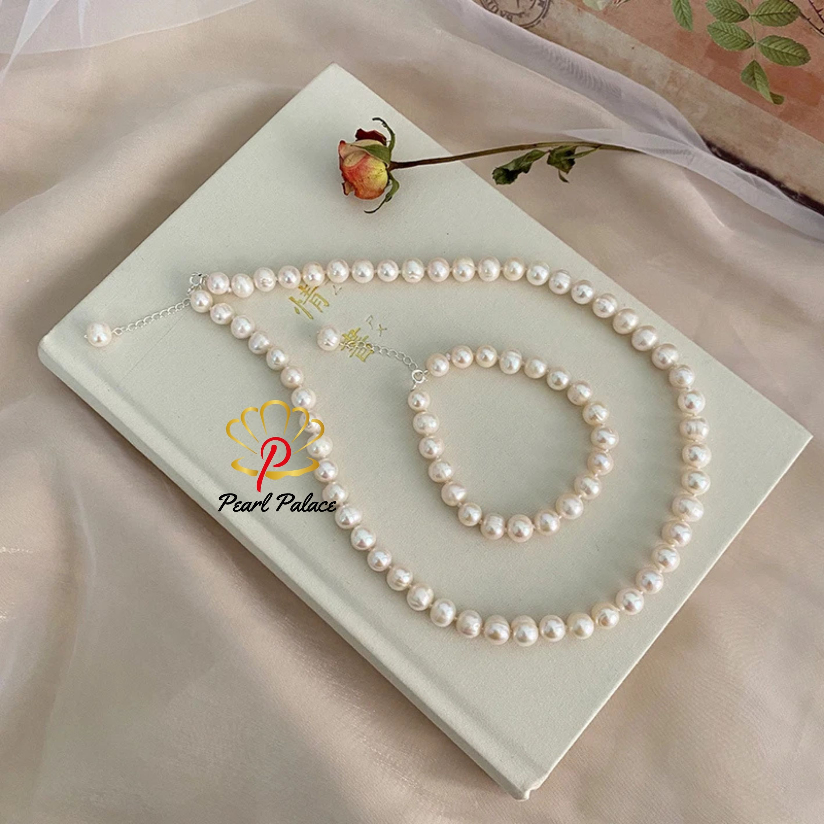 Natural Freshwater Pearl Jewelry Set 925 Sterling Silver Necklace Bracelet for Women