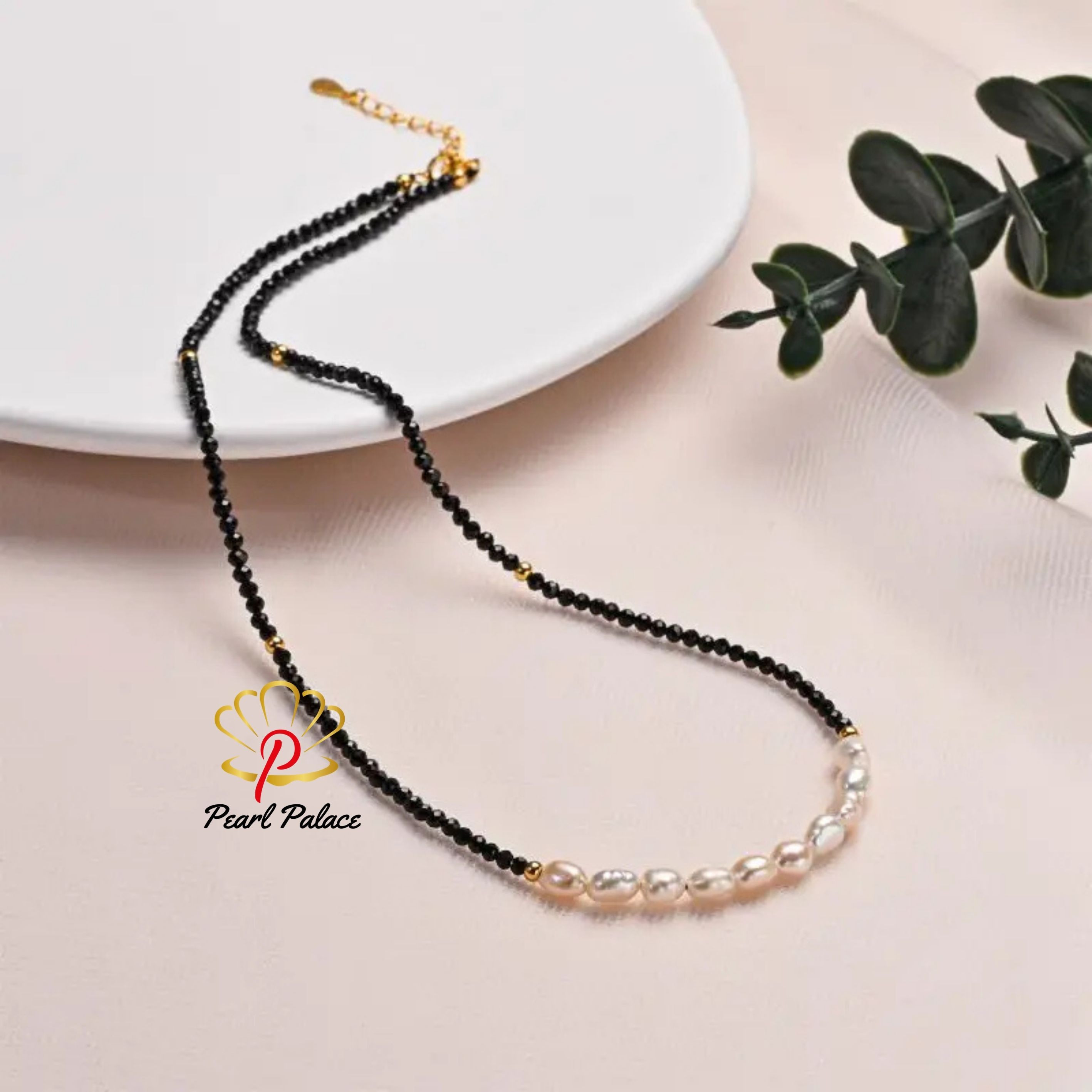 OL Style Black Spinel Natural Crystal 4-5mm Freshwater Baroque Pearl S925 Silver Necklace For Women