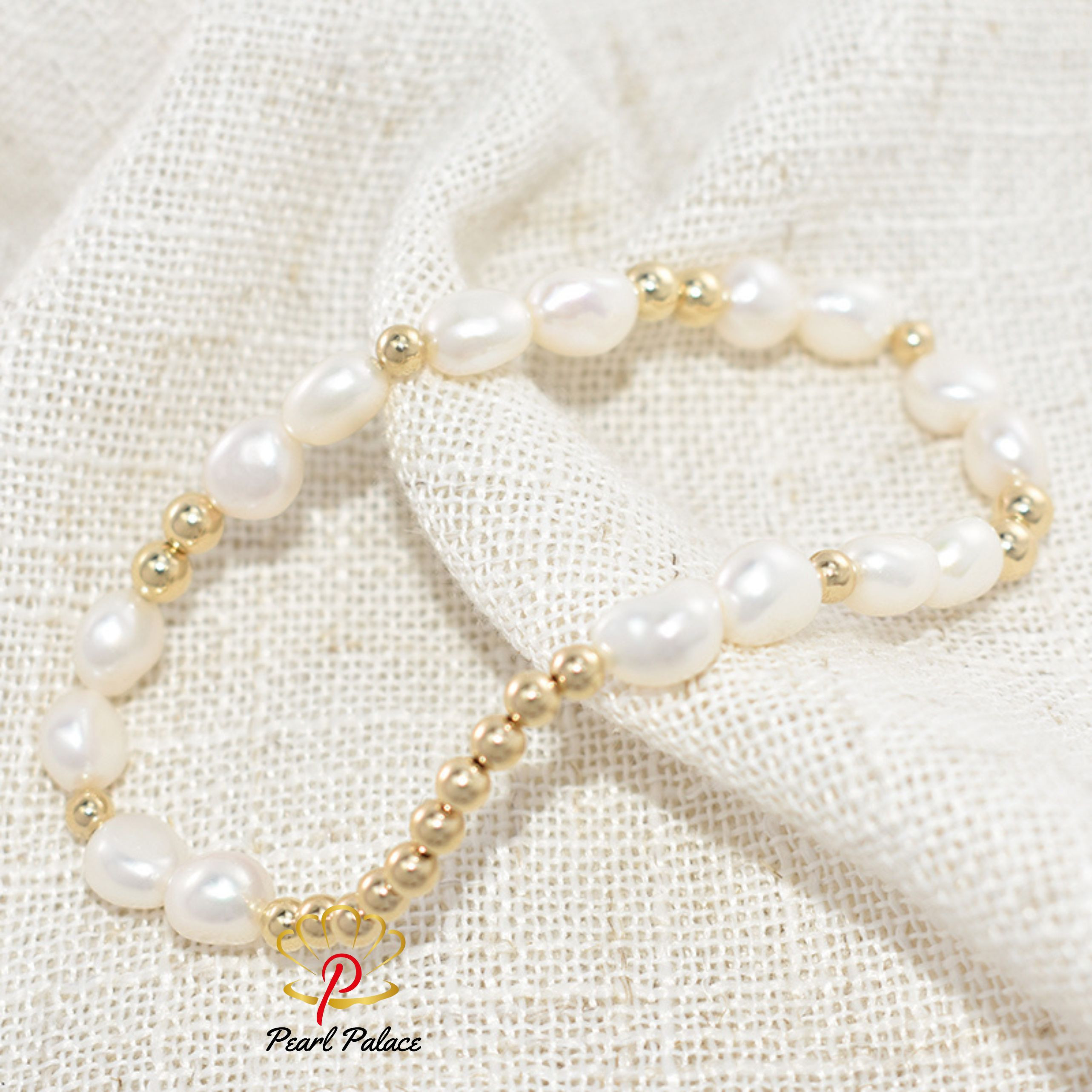 14K Gold Filled Elastic Pearl Bracelet Handmade Pearl