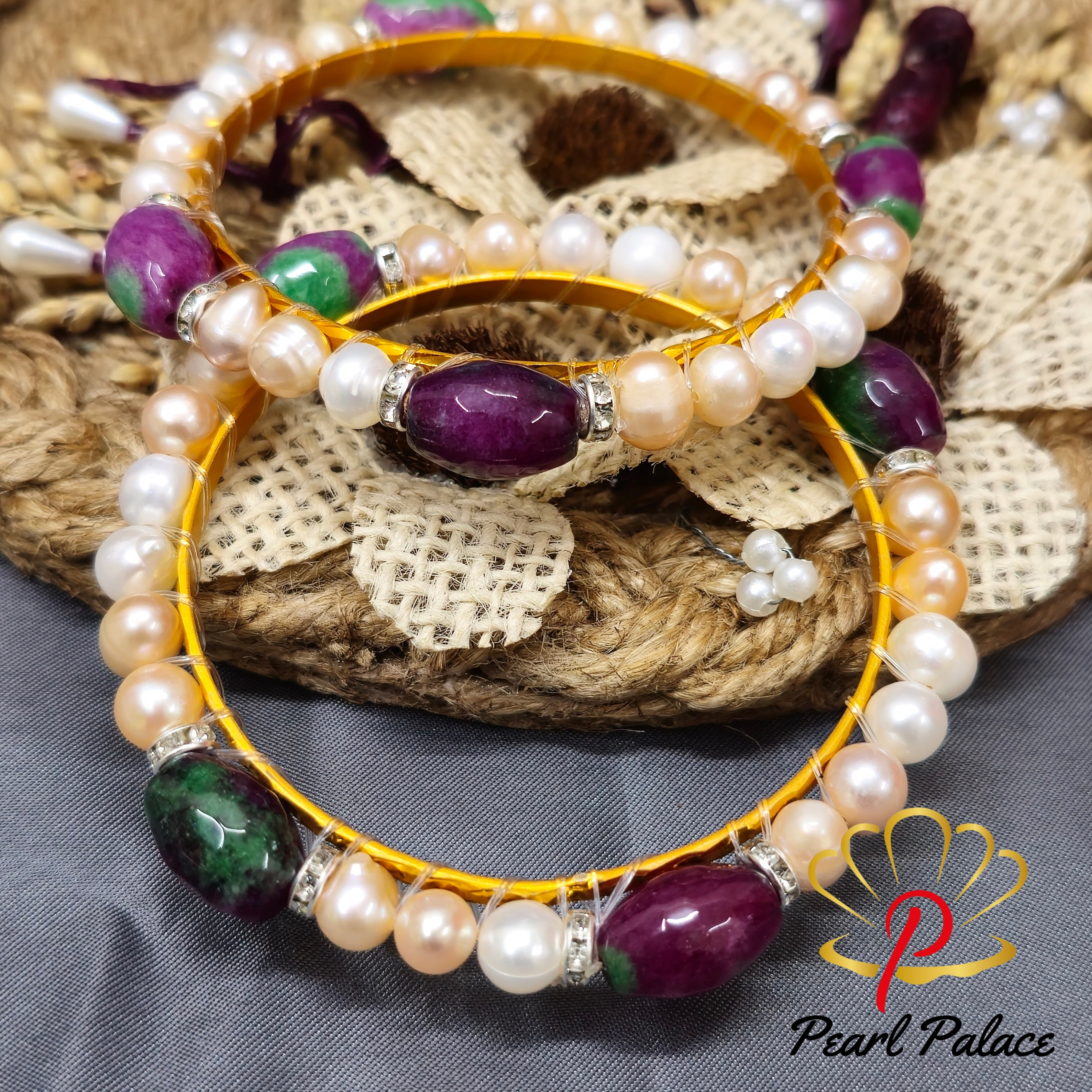 Elegant Freshwater Pearl & Gemstone Bangle