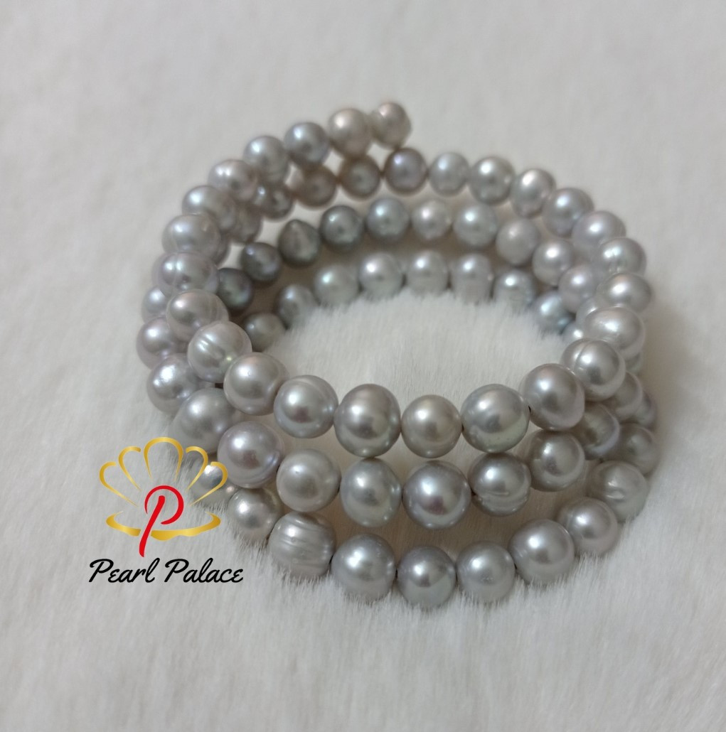 Serene Sunset pearl Bracelet silver color 3 layer