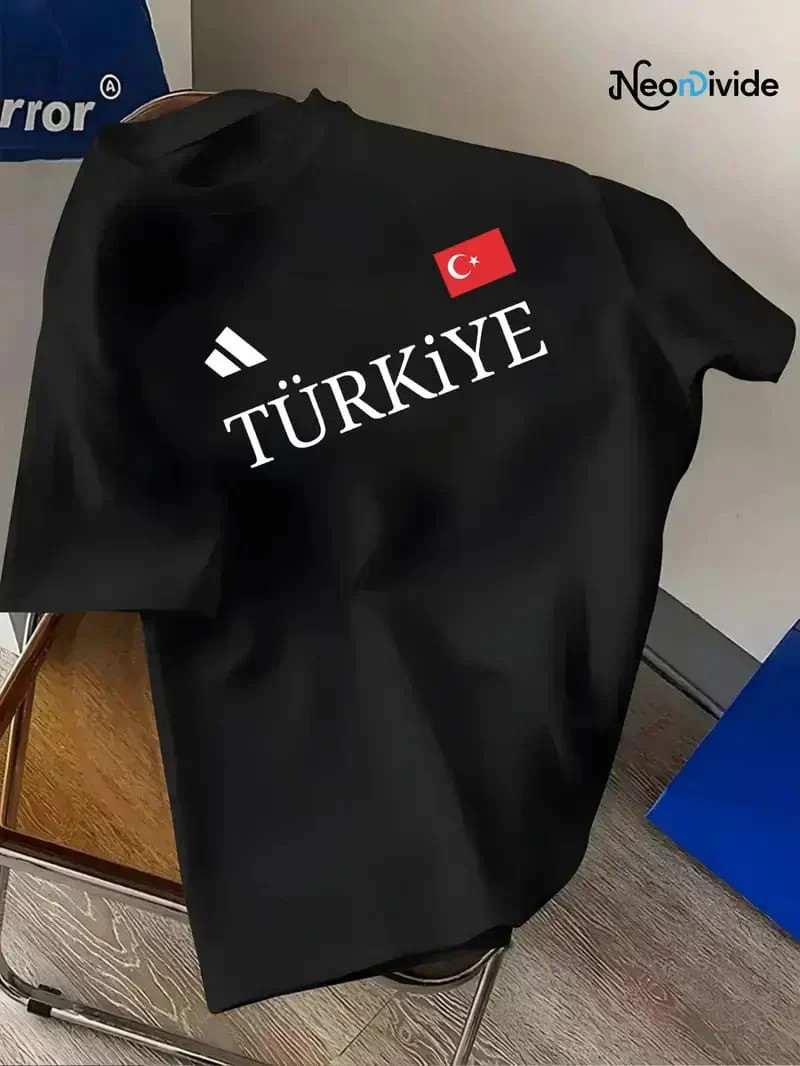 Drop Shoulder Print T-Shirt - Turkey Design