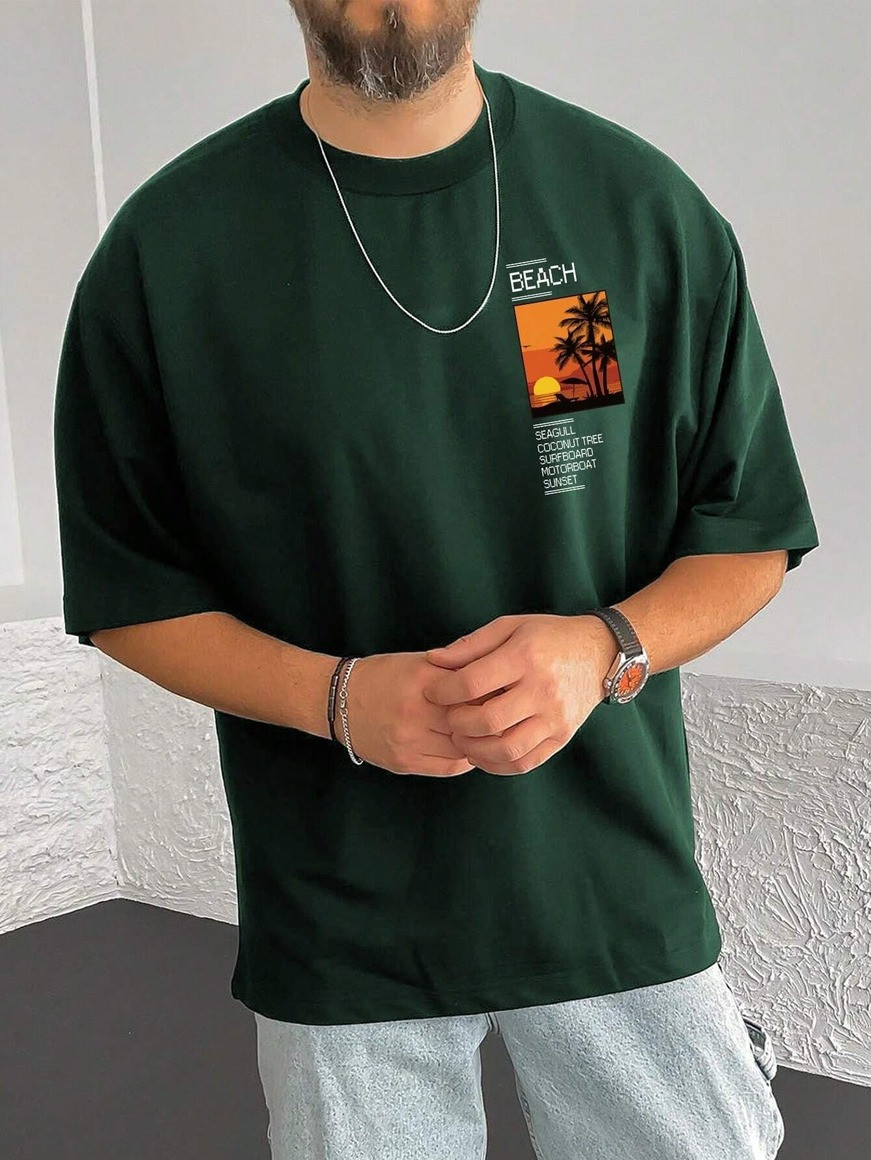 Drop Shoulder Print T-Shirt - Scenario